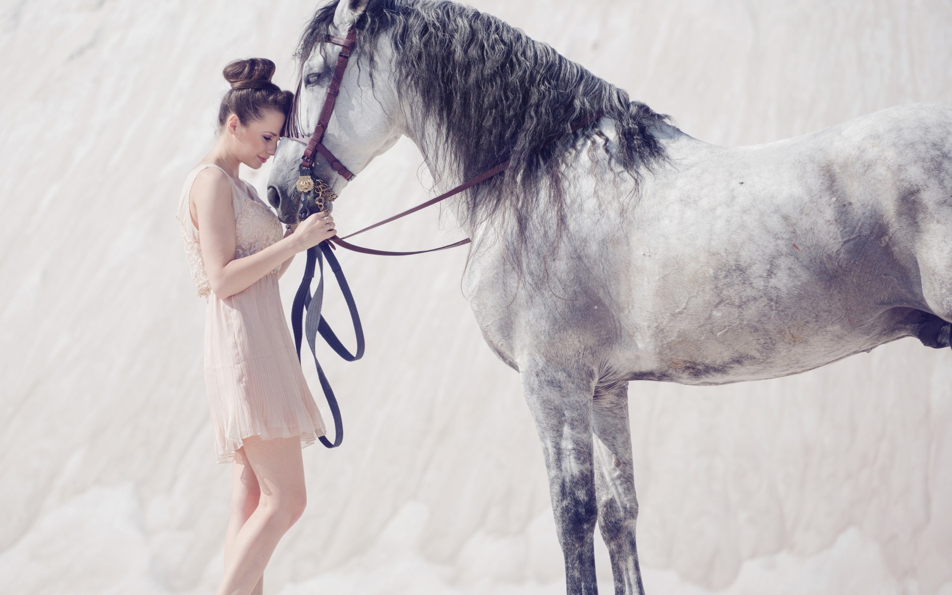 زن زیبا- بغل کردن اسب 